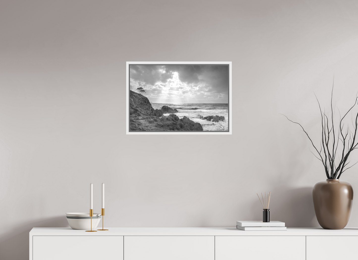 60 x 40 cm, Foto Ilford SW-Abzug im Schattenfugen-Rahmen SW Storm Coast 1 (Mallorca)