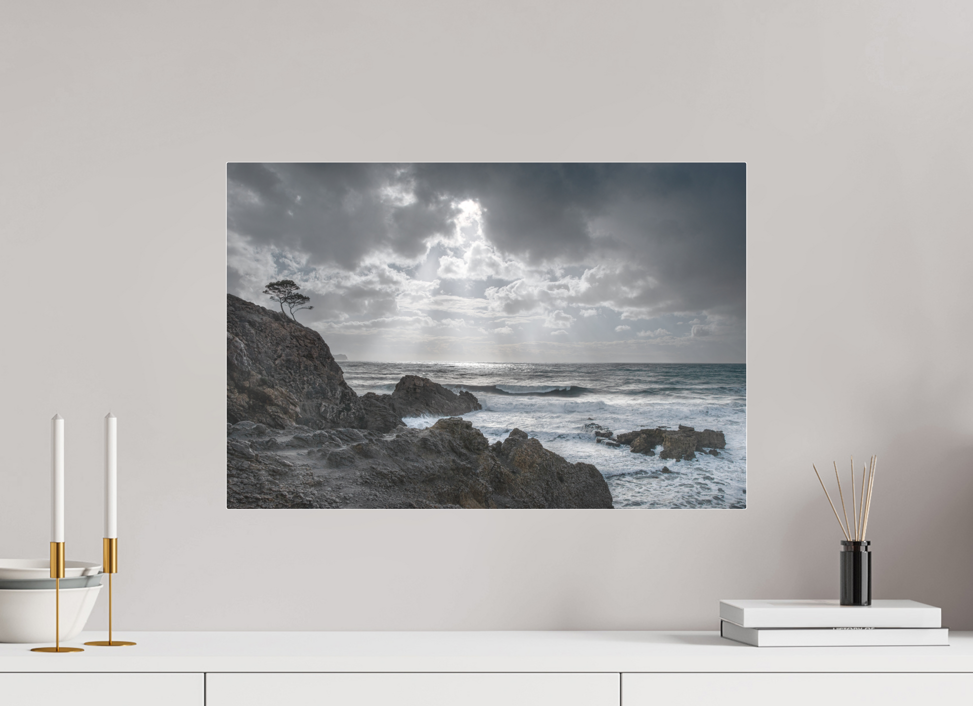 60 x 40 cm, Fine Art Pigmentdruck hinter Acrylglas (matt) Storm Coast 1 (Mallorca)