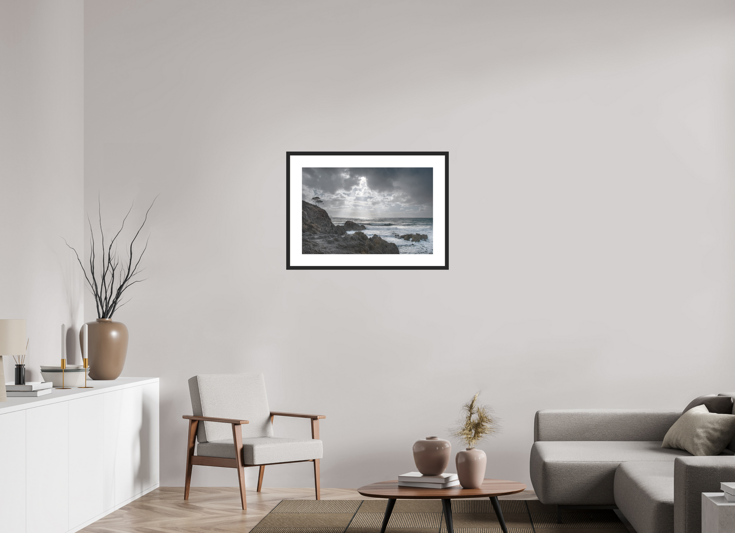 75 x 50 cm, Foto im Passepartout-Rahmen Storm Coast 1 (Mallorca)