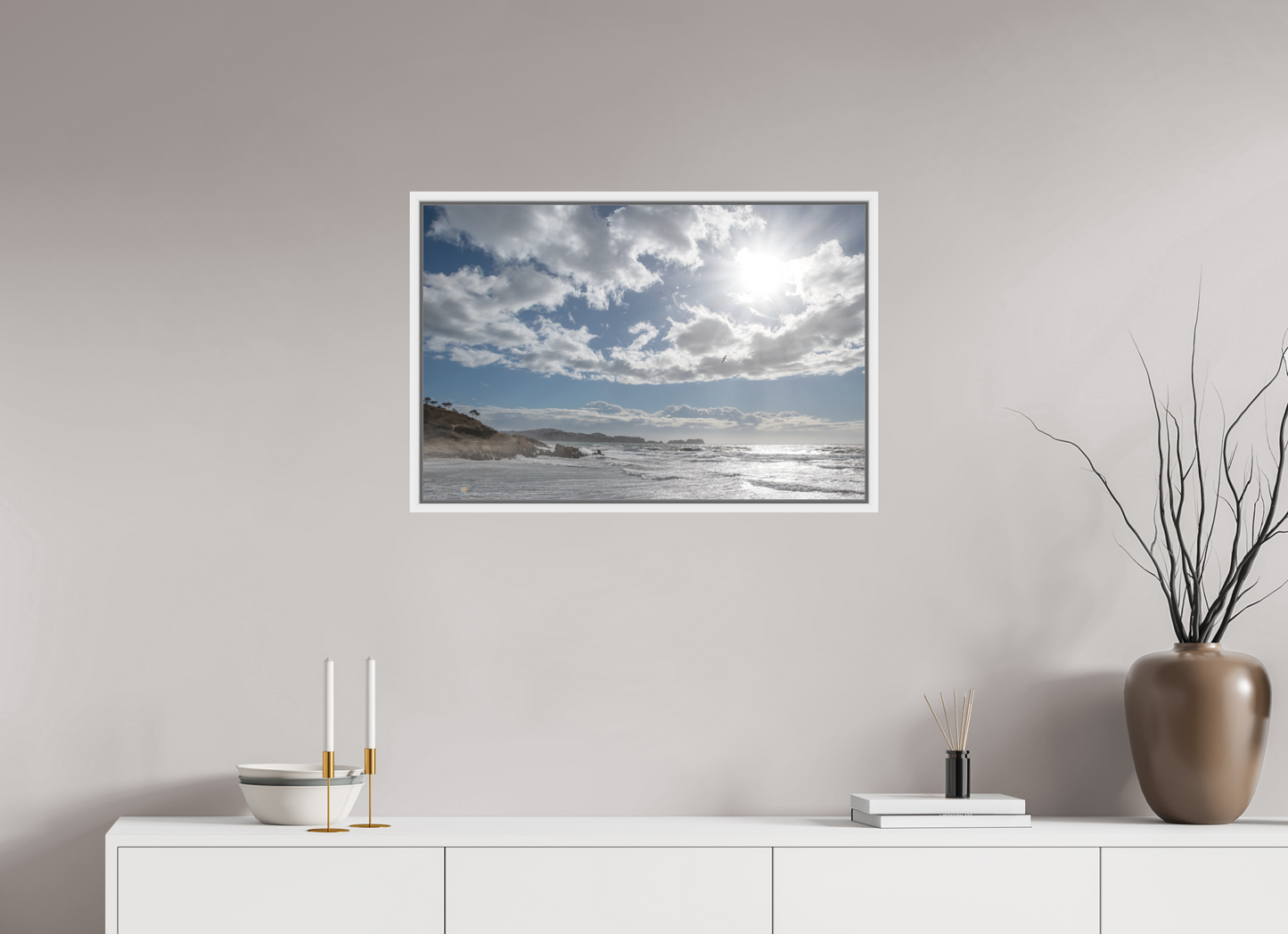 75 x 50 cm, Foto im Schattenfugen-Rahmen Storm Coast 2 (Mallorca)