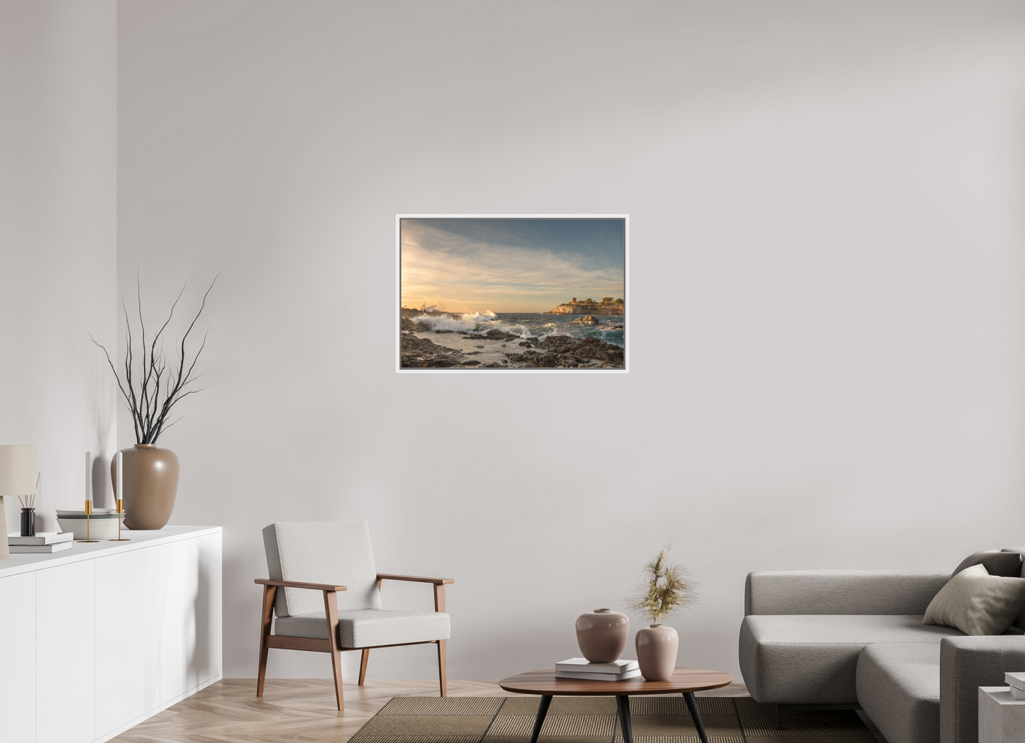 90 x 60 cm, Foto im Schattenfugen-Rahmen Stormy South Coast 1 (Mallorca)
