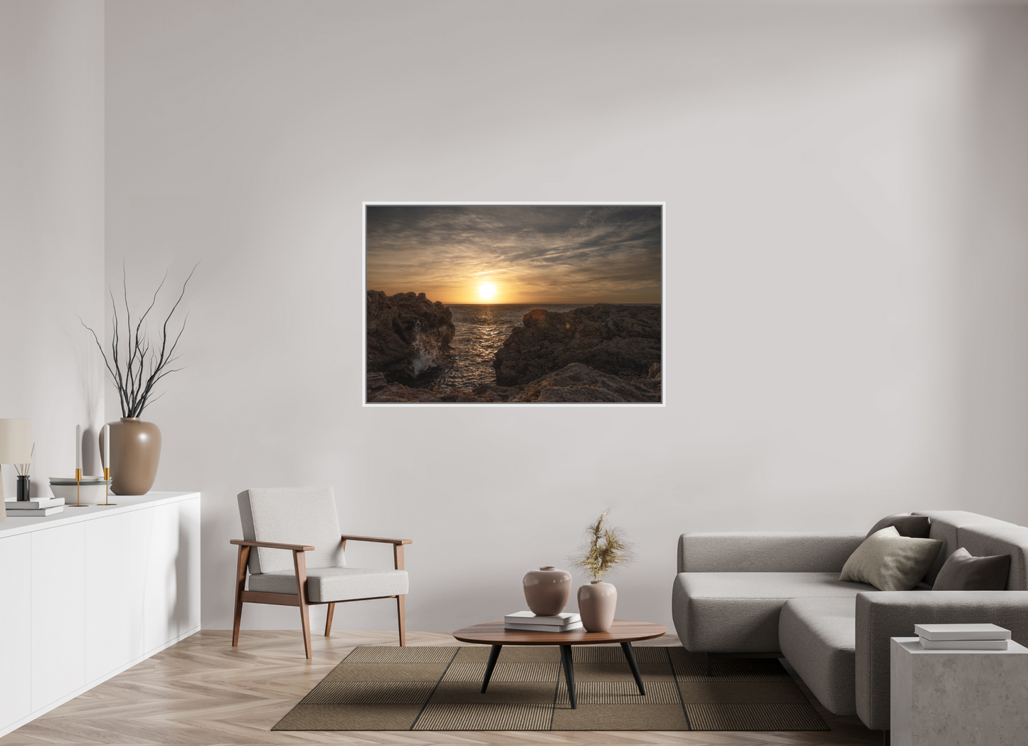 150 x 100 cm, Foto im Schattenfugen-Rahmen Sunrise on the South Coast (Mallorca)