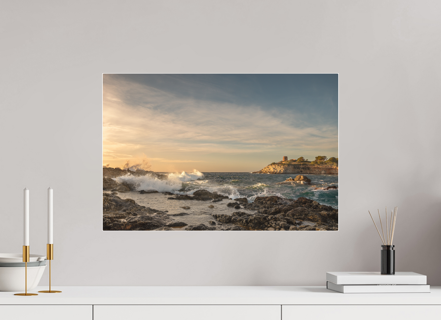 60 x 40 cm, Fine Art Pigmentdruck hinter Acrylglas (glänzend) Stormy South Coast 1 (Mallorca)