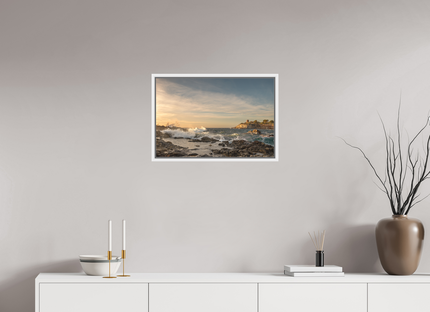 60 x 40 cm, Foto im Schattenfugen-Rahmen Stormy South Coast 1 (Mallorca)