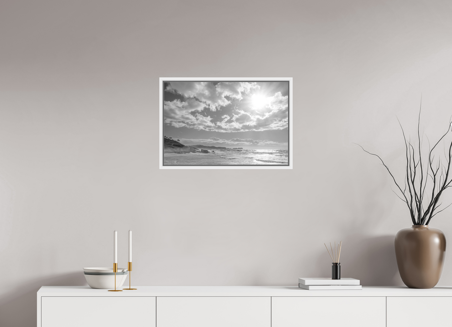 60 x 40 cm, Foto Ilford SW-Abzug im Schattenfugen-Rahmen SW Storm Coast 2 (Mallorca)