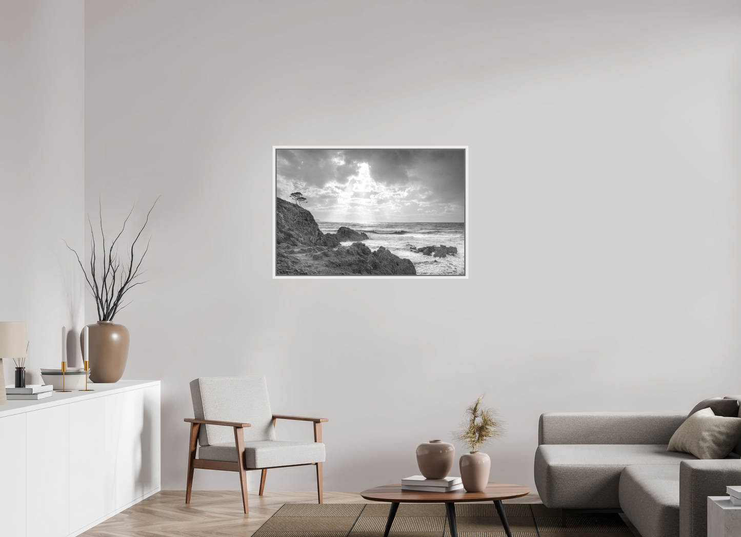 105 x 70 cm, Foto Ilford SW-Abzug im Schattenfugen-Rahmen SW Storm Coast 1 (Mallorca)