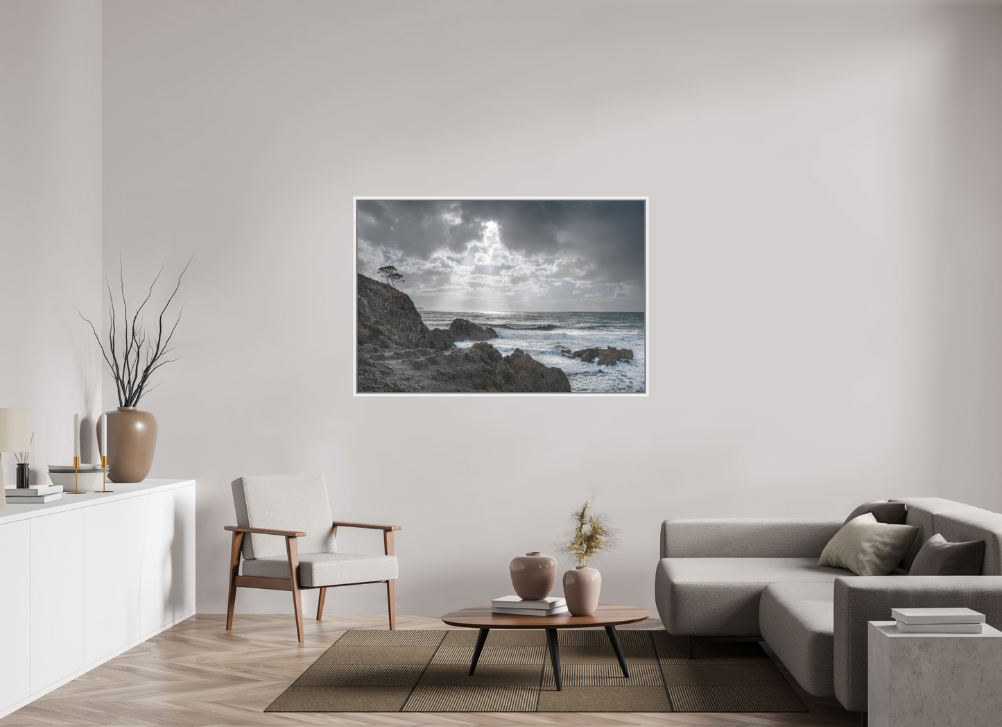150 x 100 cm, Foto im Schattenfugen-Rahmen Storm Coast 1 (Mallorca)