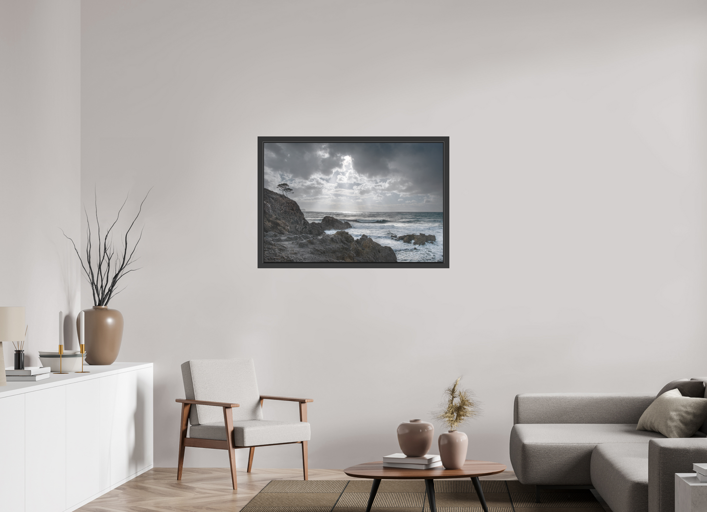 105 x 70 cm, 3. Foto-Abzug hinter Acrylglas matt mit Rahmen Storm Coast 1