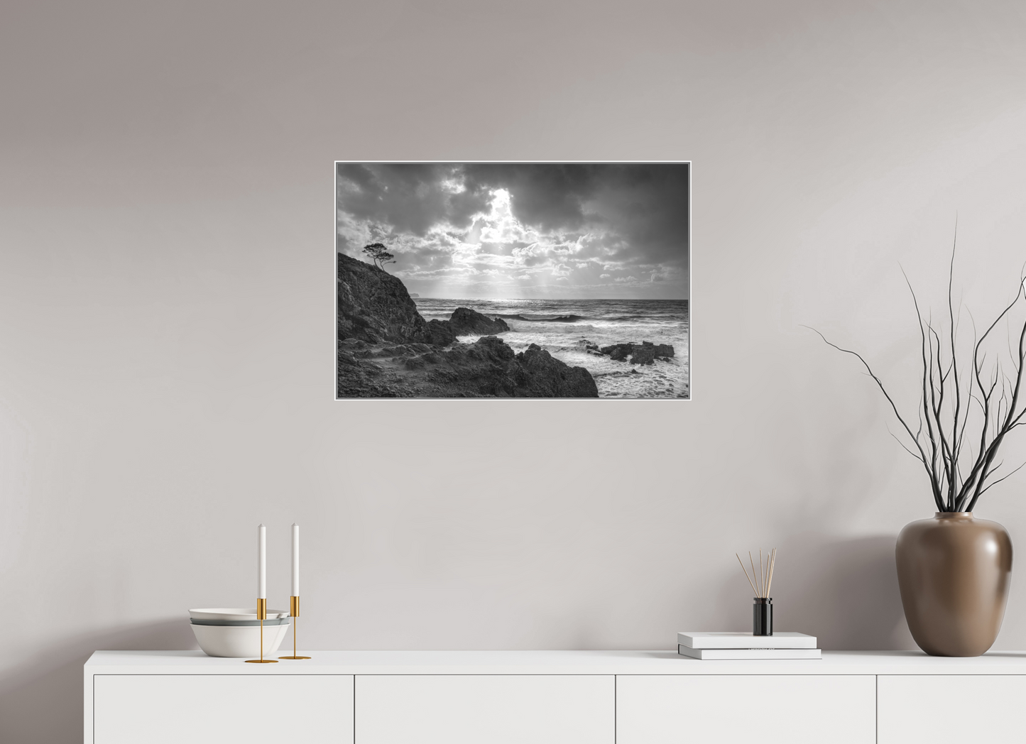 75 x 50 cm, 3. Ilford SW-Abzug hinter Acrylglas Storm Coast 1 (s/w)