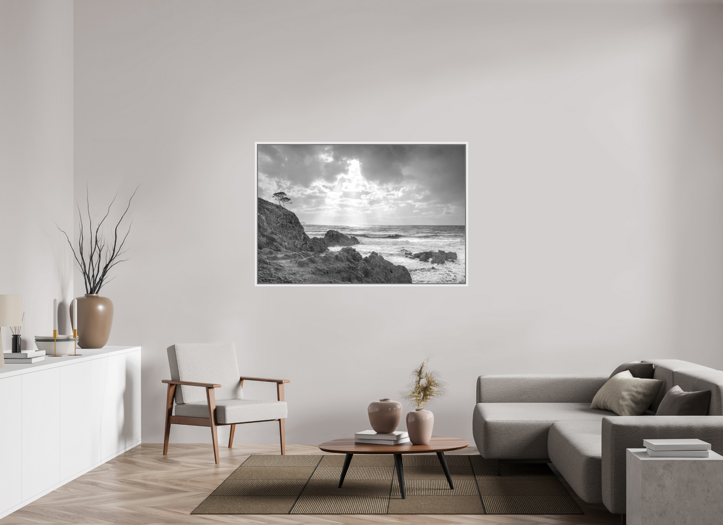 150 x 100 cm, Foto Ilford SW-Abzug im Schattenfugen-Rahmen SW Storm Coast 1 (Mallorca)