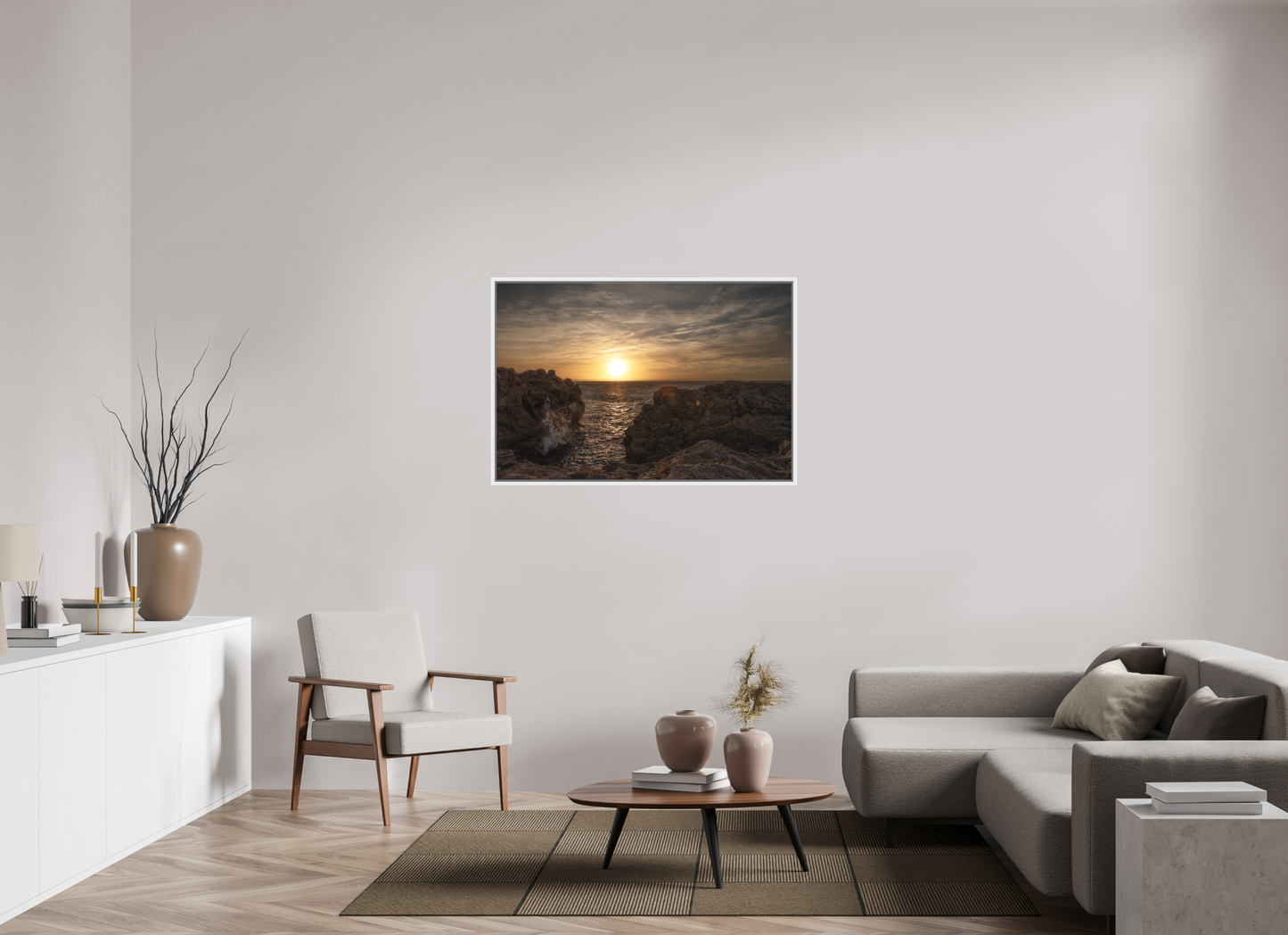 120 x 80 cm, Foto im Schattenfugen-Rahmen Sunrise on the South Coast (Mallorca)