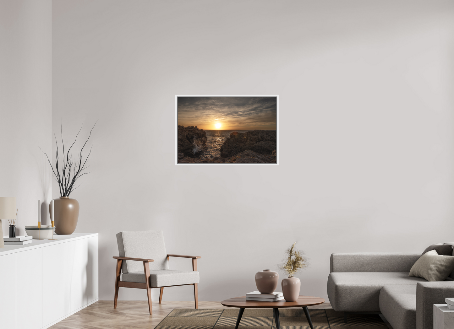 90 x 60 cm, Foto im Schattenfugen-Rahmen Sunrise on the South Coast (Mallorca)