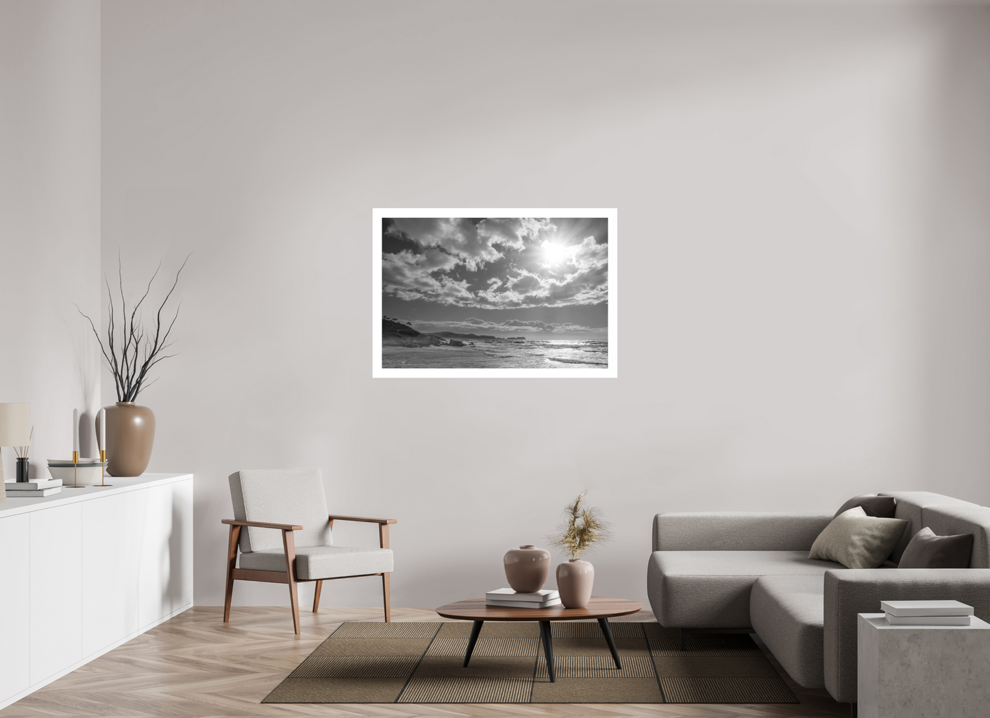 120 x 80 cm, 1. Ilford SW-Abzug hinter Acrylglas mit Weißrand Storm Coast 2 (s/w)