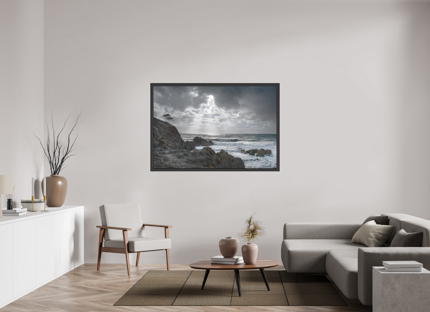 150 x 100 cm, 3. Foto-Abzug hinter Acrylglas matt mit Rahmen Storm Coast 1