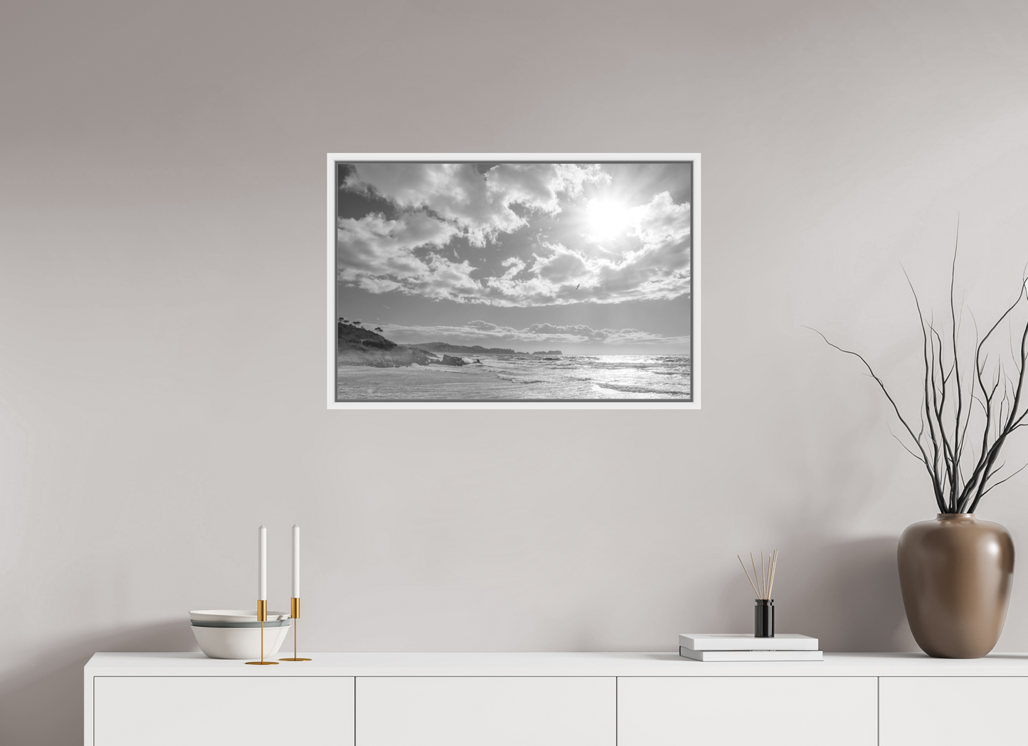 75 x 50 cm, Foto Ilford SW-Abzug im Schattenfugen-Rahmen SW Storm Coast 2 (Mallorca)