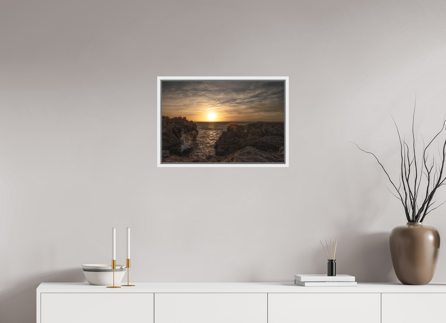 60 x 40 cm, Foto im Schattenfugen-Rahmen Sunrise on the South Coast (Mallorca)