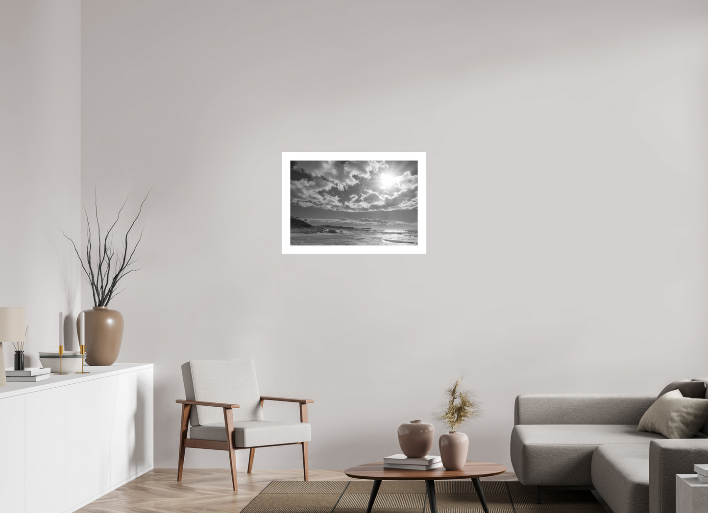 75 x 50 cm, 1. Ilford SW-Abzug hinter Acrylglas mit Weißrand Storm Coast 2 (s/w)