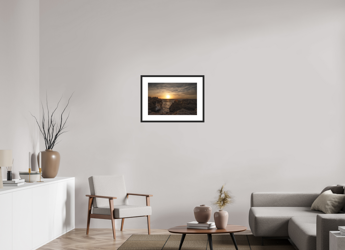 60 x 40 cm, Foto im Passepartout-Rahmen Sunrise on the South Coast (Mallorca)