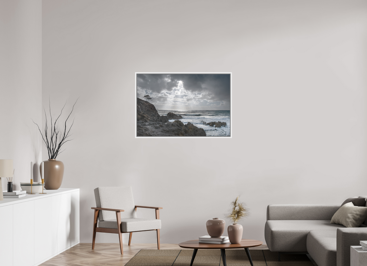 105 x 70 cm, Foto im Schattenfugen-Rahmen Storm Coast 1 (Mallorca)