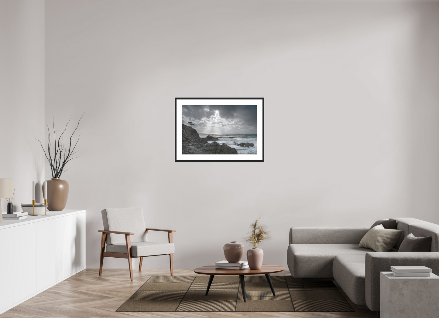 90 x 60 cm, Foto im Passepartout-Rahmen Storm Coast 1 (Mallorca)