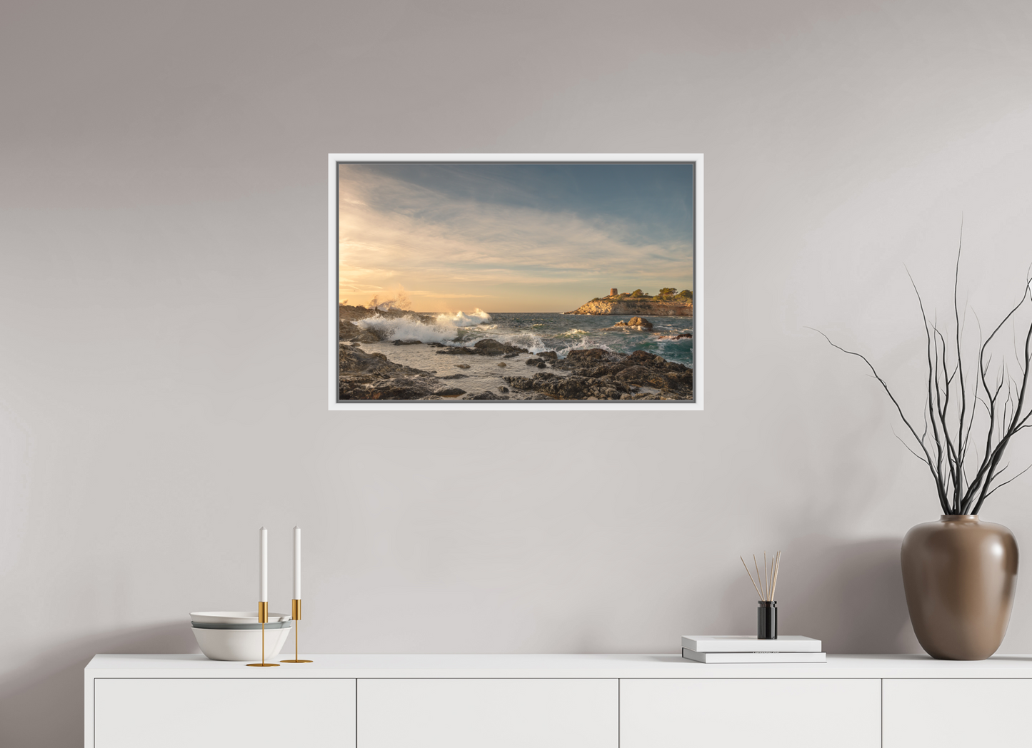 75 x 50 cm, Foto im Schattenfugen-Rahmen Stormy South Coast 1 (Mallorca)